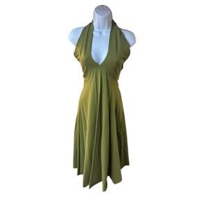 Brazen Olive Green Halter Empire Waist Boho Midi Dress Size L